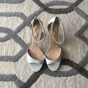 Light Grey Silver Glitter Ankle Strap Heel